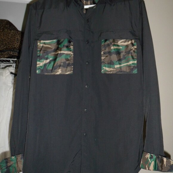 100 % PURE NYLON VENTED BLACK BUTTON‎ DOWN CAMO SHIRT - Picture 2 of 14